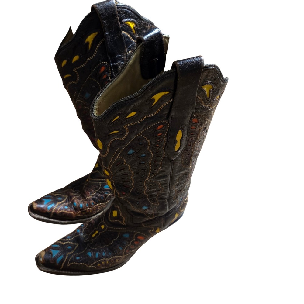 Vintage Corral Butterfly Inlay Leather Western Cowboy Boots Womens 7M Boho A1928